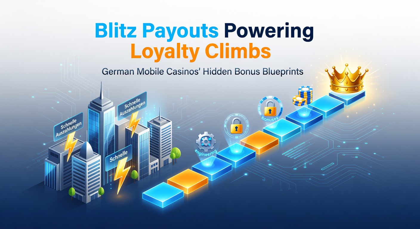 Grafik zeigt schnelle Auszahlungen in einem Mobile Casino mit steigenden Loyalty-Stufen und Bonus-Symbolen