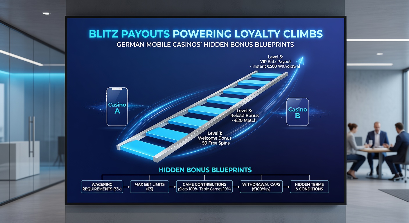 Detaillierte Darstellung eines Loyalty-Treppenmodells mit Blitz-Payout-Icons und Bonus-Auslösungen in einem deutschen Mobile Casino
