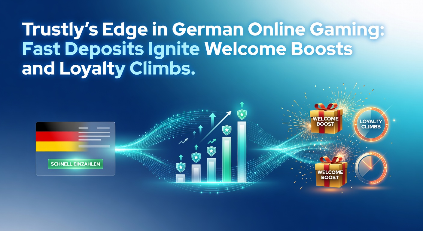 Grafik zeigt Trustly-Logo neben schnellen Einzahlungspfeilen und steigenden Bonus- und Loyalty-Kurven im Kontext deutscher Online-Casinos