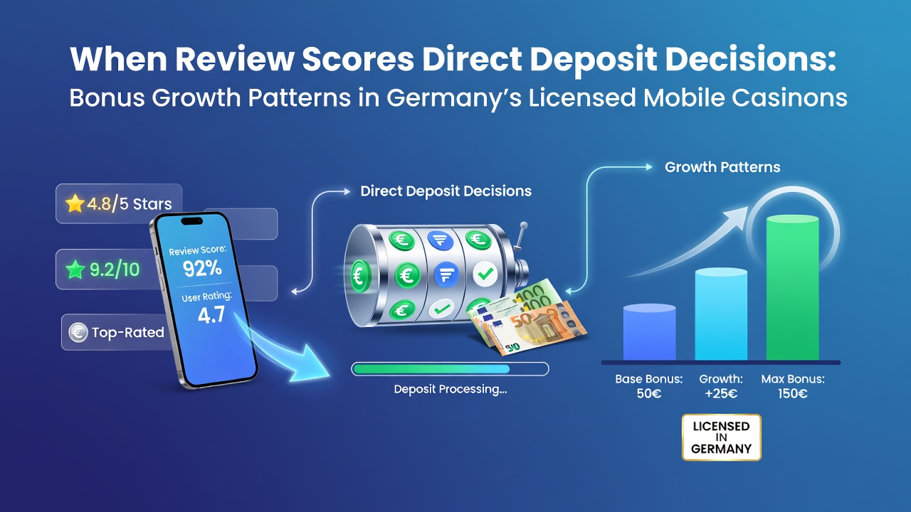 Diagram illustrating how review scores influence deposit decisions and bonus growth patterns in German licensed mobile casinos
